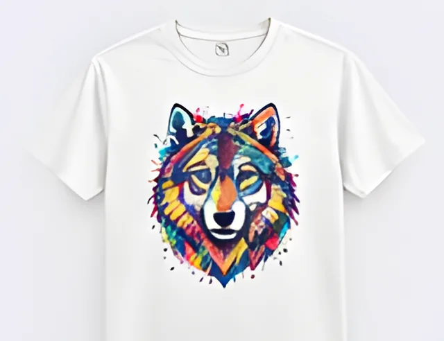 Camiseta blanca estampada con un lobo en DTF