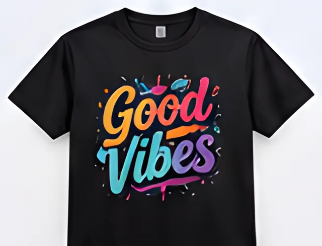 Camiseta negra personalizada con el texto Good Vibes